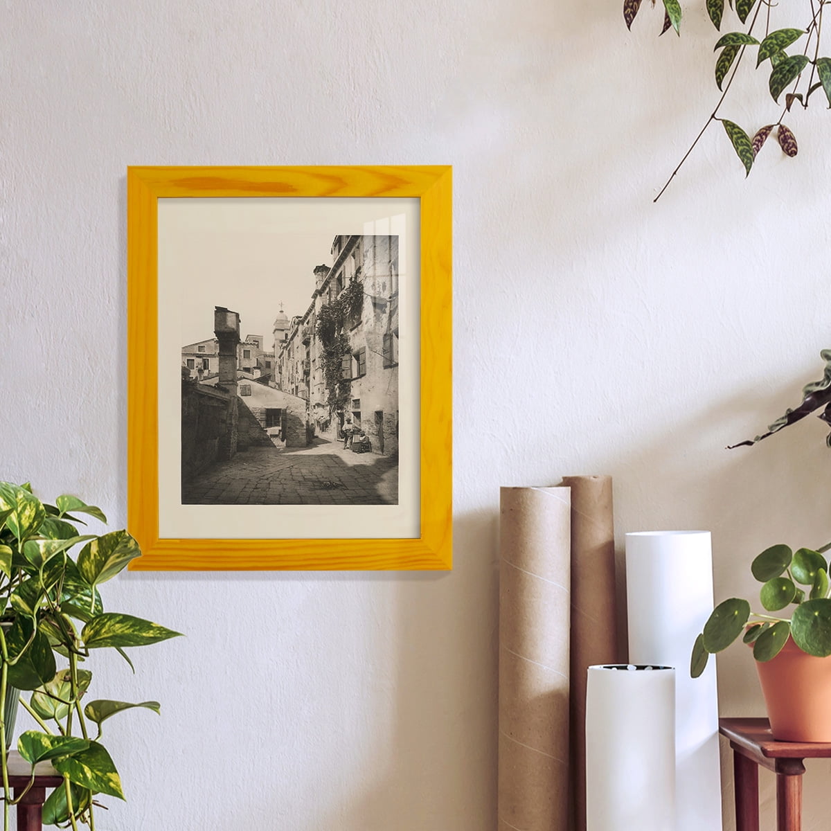 Vintage Views of Venice VIII - Framed Print w/glass - Sunflower Yellow