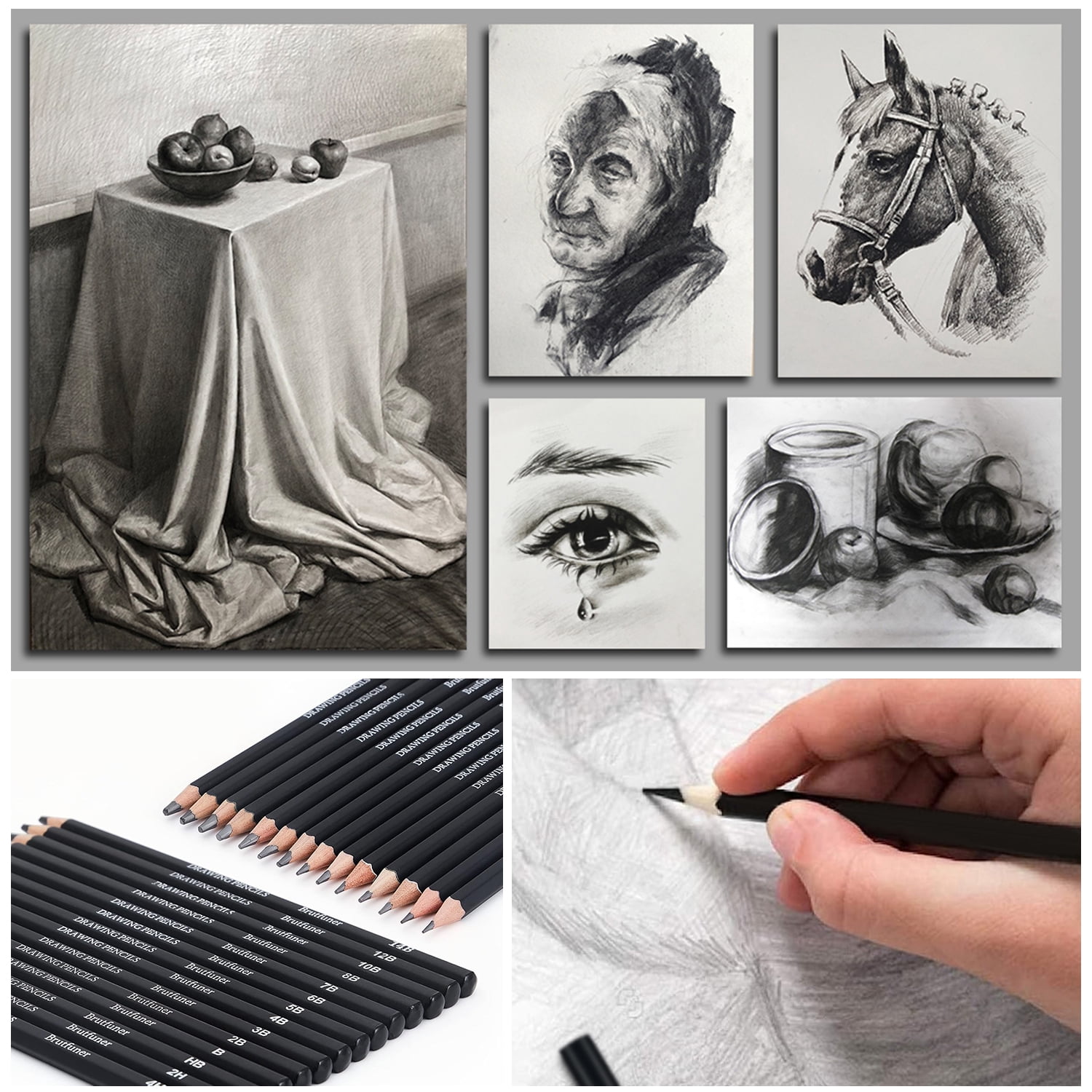 29-Piece Professional Sketching & Drawing Art Set - Complete Kit with 14 Graphite Pencils, 6 Charcoal Pencils, Blending Stumps, and Accessories for Artists