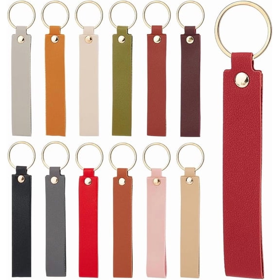 1 Box 26Pcs 13 Colors Laser Leather Keychains PU Engraving Leather Keychain Blanks Tags with Gold Key Rings Key Chain Hooks for Keychains Keyrings Making Supplies DIY Craft Leathers Working for DIY