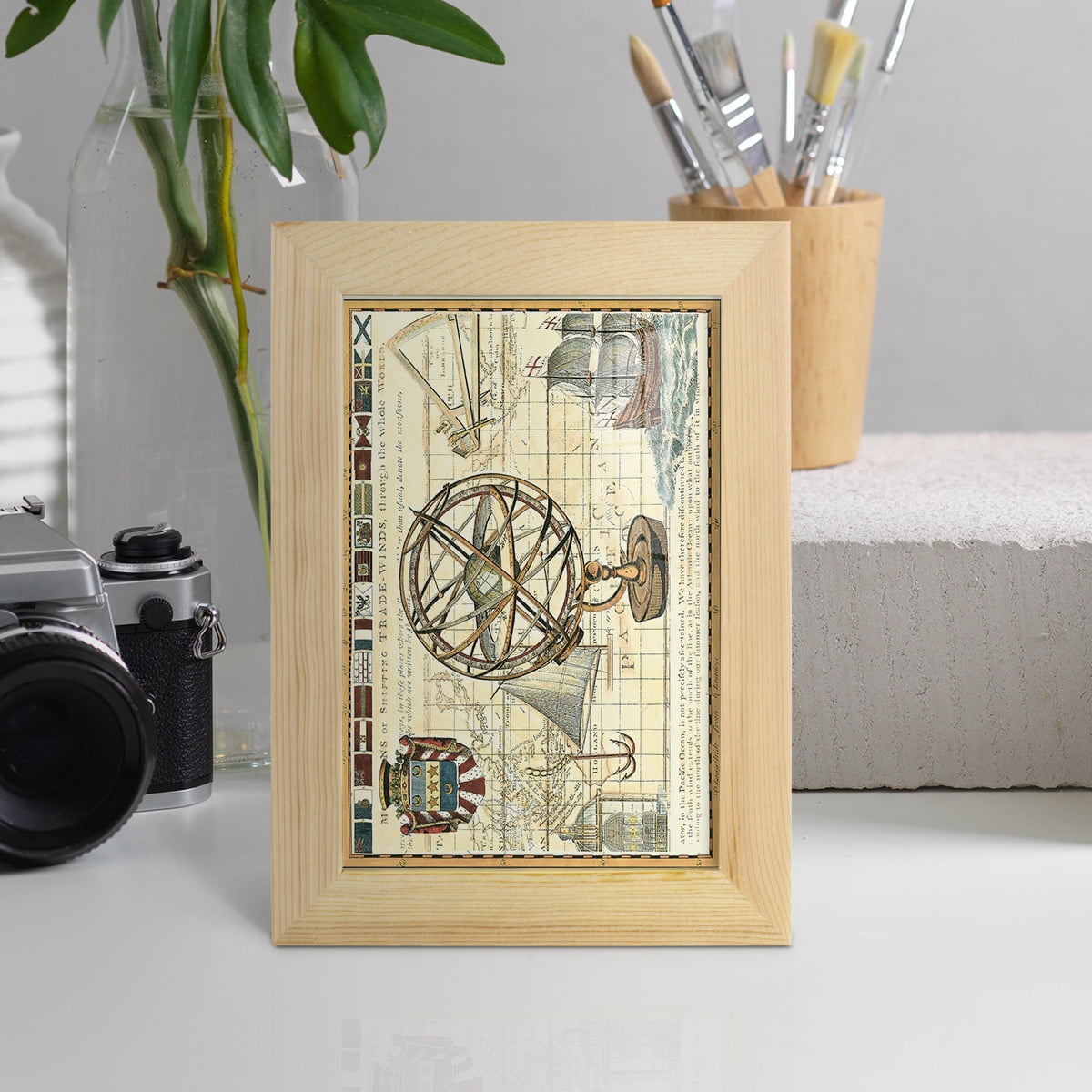 Nautical Map I -Framed Print w/glass-Natural Wood