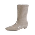 thumbnail image 3 of Domuza Women's Fall Winter Glossy Pointed Toe Mid Calf Boots, Ruched Wedge Heel Pull On Leather Look Short Boots Gray 8（EU-40）, 3 of 5