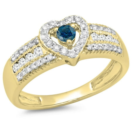 Dazzlingrock Collection 0.55 Carat (ctw) 10K Blue & White Diamond Bridal Heart Engagement Ring 1/2 CT, Yellow Gold, Size 7.5