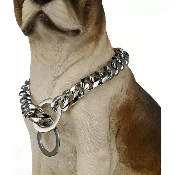Collar de cadena para perros de acero inoxidable de 15 mm, color plateado, tamaño 16 pulgadas