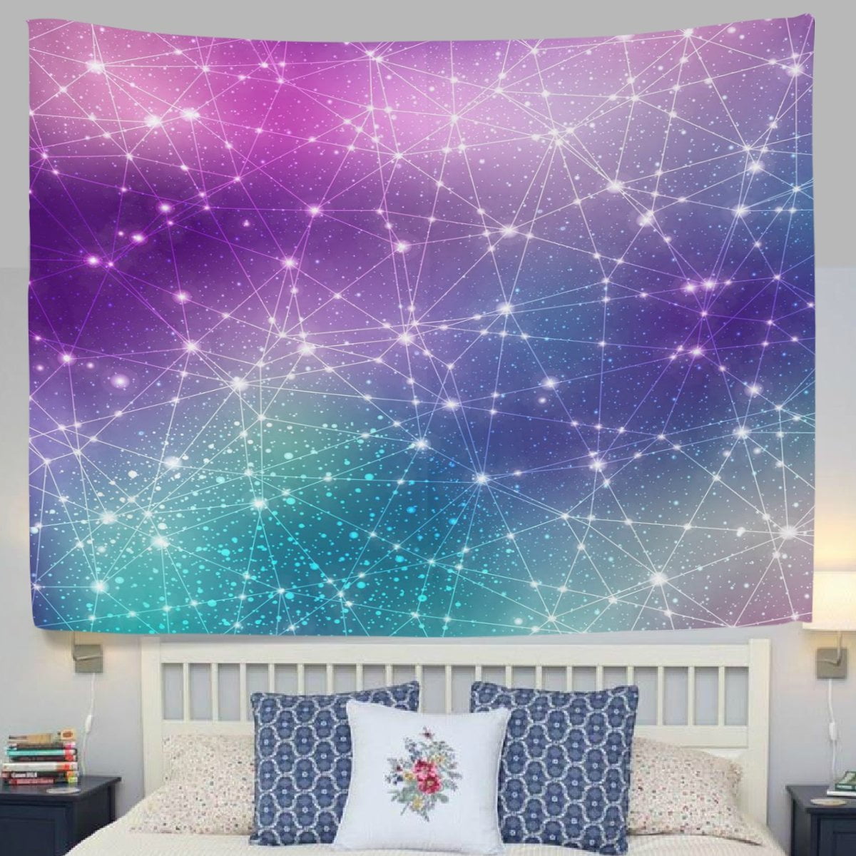 POPCreation Purple Universe Galaxy Space Stars Digital Fabric Tapestry Throw Dorm bedroom Art