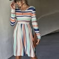 thumbnail image 4 of Henpk Summer Dresses for Women Striped T Shirt Dress Casual Midi Dress Short Sleeve Sundress with Pockets Longoing Sleeve Houndstooth Retro High Waist Makings Dress White M, 4 of 7