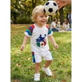 thumbnail image 5 of BemeyourBBs Kids Patriots Soccer Jersey Toddler Baby Boys Football Outfits Soccer Printed Contrast Colors Short Sleeves T-shirt And Elastic Shorts Set Toddler 2 Piece Summer Outfits, 5 of 9