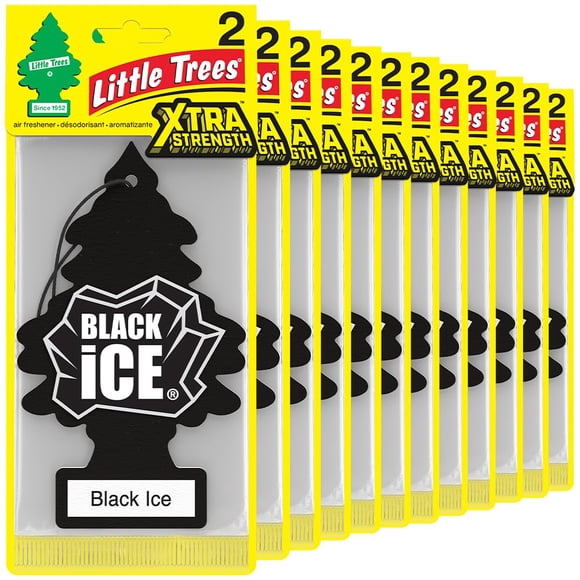 Ambientador para coche LITTLE TREES Black Ice, paquete de 24 unidades, Xtra Strength