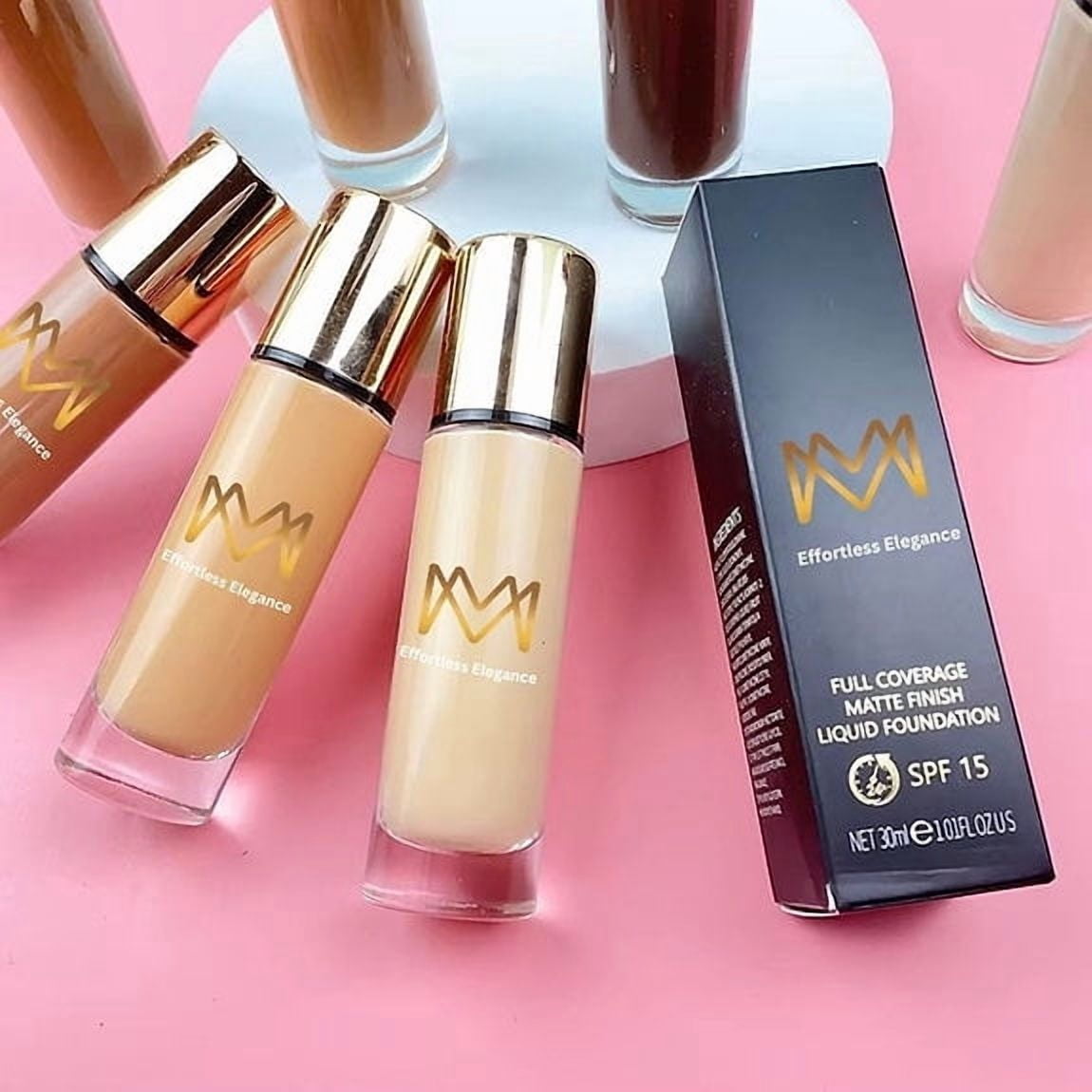 MM Effortless Elegance Liquid Foundation – Full Coverage Matte Finish Makeup, Long-Lasting, Oil Control & Flawless Skin