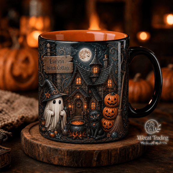 Mug Personalized Witch Cottage Ceramic Coffee Cup for Halloween Lovers