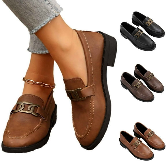 Hinvhai Womens Fashion Classic Flat Heeled Loafers ,Casual Comfort Non Slip Bussiness Dress Shoes for Women Coffee 9.5(43)