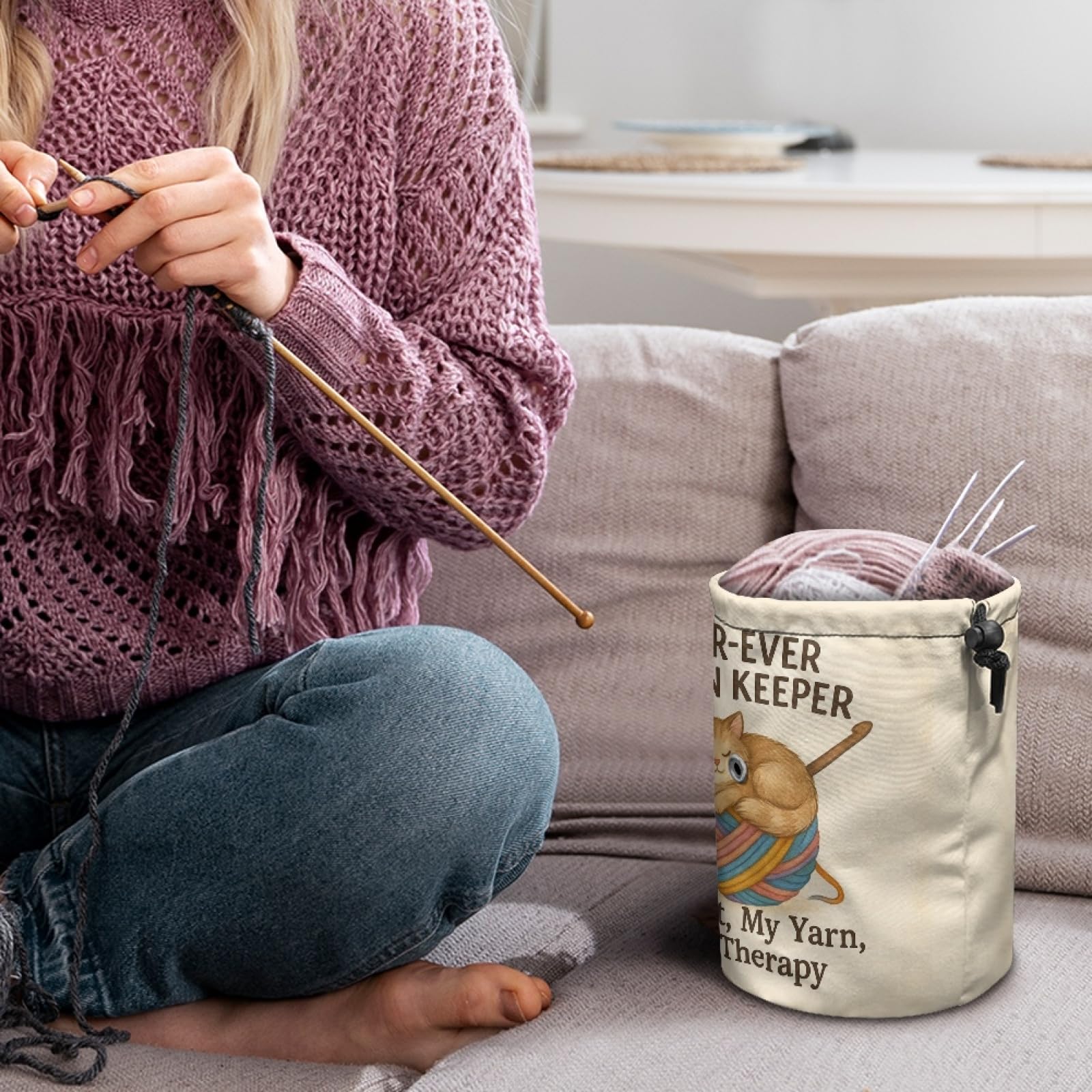 Crochet Knitting Yarn Organizer Bag – Cute Pet Design Canvas Tote for Yarn, Hooks, Needles & More | Ideal Storage for Crafters, Sewers & DIY Gift Givers