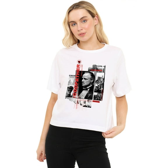 Godfather Don Collage Women's Boxy Cropped T-Shirt Casual Graphic Tee