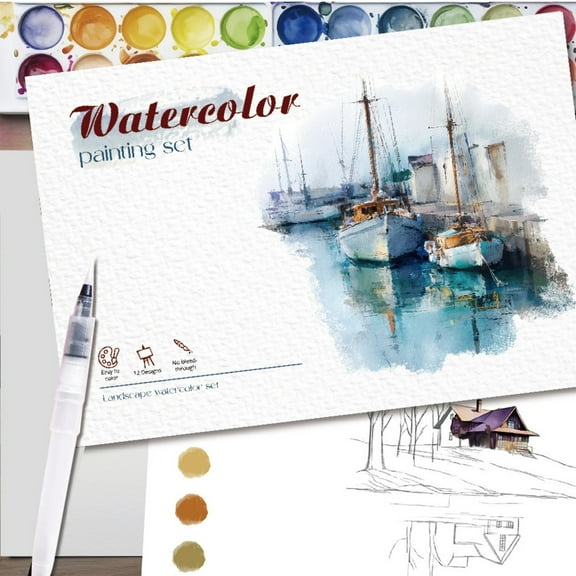 Kids Watercolor Painting Set – DIY Scenery Pad with Washable Pigments, Non-Toxic, Art Learning Kit, Christmas Holiday Gift for Children