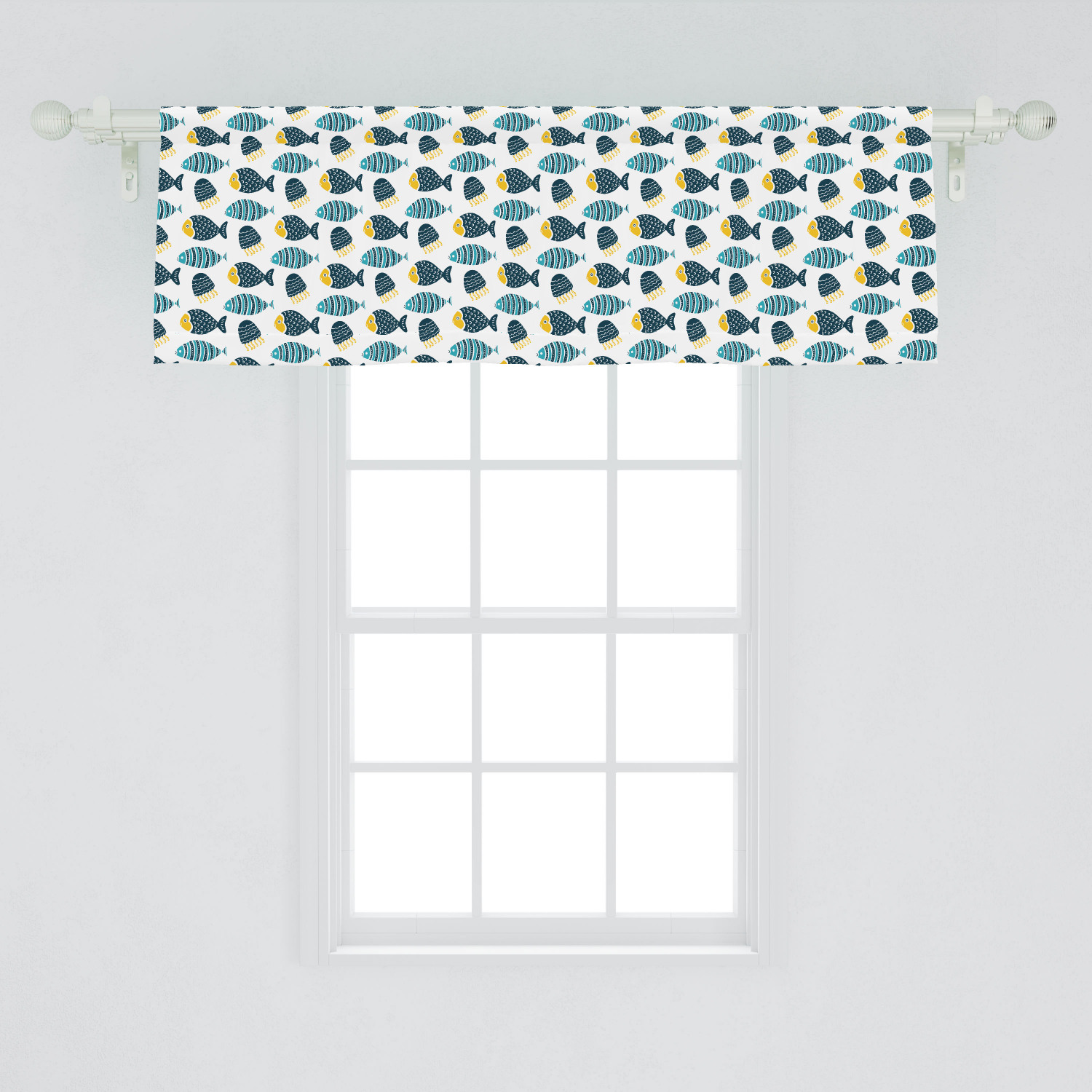 Nautical Window Valance, Nursery Animal Print of Fish and Jellyfish
