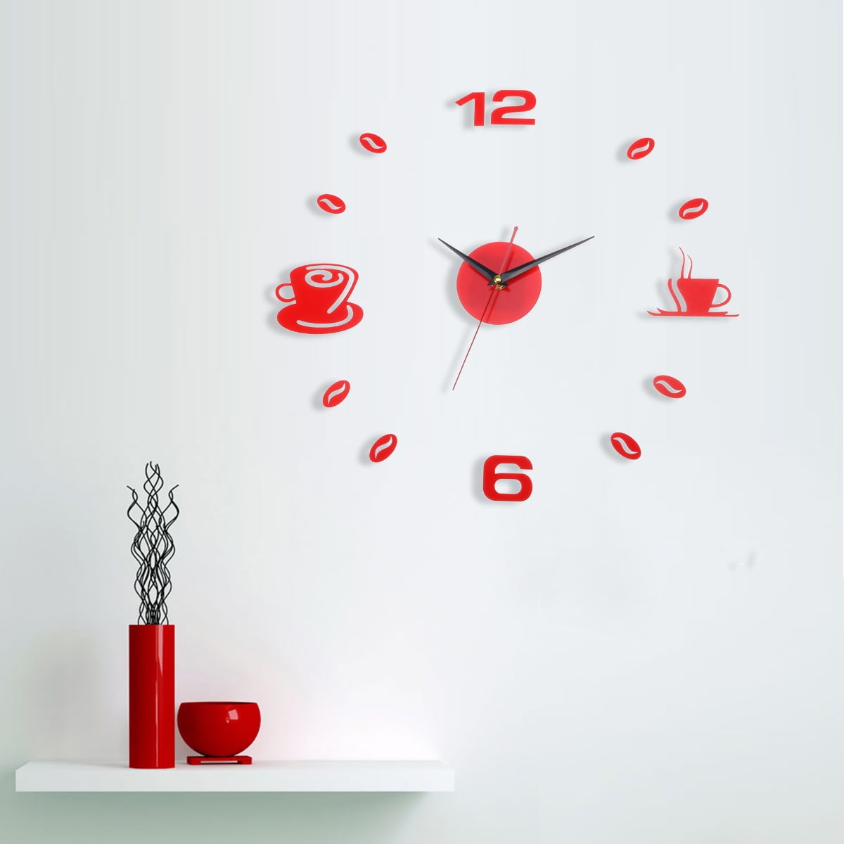 Modern Large DIY Wall Clock 3D Black Number Sticker Home Office Decor