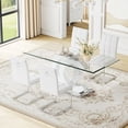thumbnail image 3 of 5-Piece 70" Glass Dining Table set, Tempered Glass Tabletop with OC Shape Frame & Stainless Steel Base, 4 PU Cantilever Chairs with Stainless Steel Legs, 3 of 7