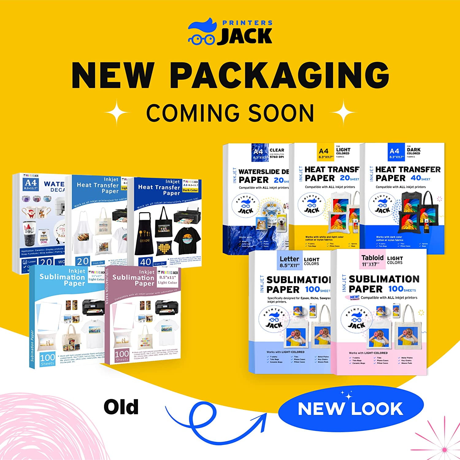 Printers Jack Sublimation Paper A4 125 GSM 100 Sheets 8.3" x 11.7" Compatible with Epson, Ricoh, and Sawgrass Inkjet Printers, 1 Layer
