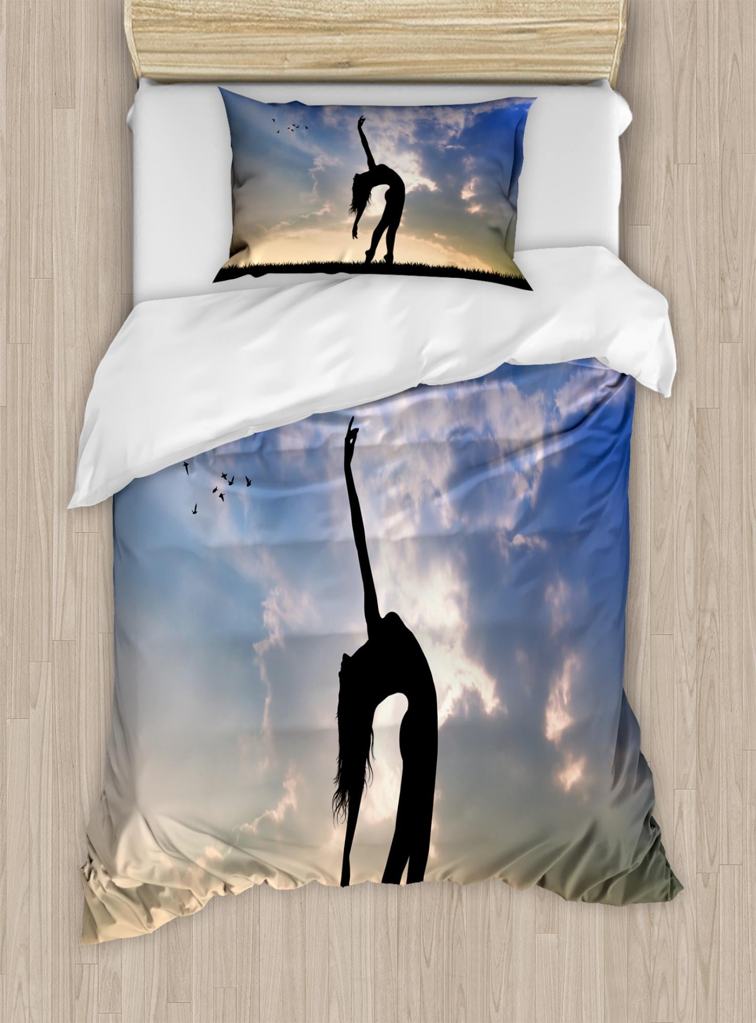 Girls Duvet Cover Set Twin Size Silhouette Of Girl Dancing In Girls Duvet Cover Set Twin Size Silhouette Of Girl Dancing In Nature During Sunset Relaxing Outdoors Activity Concept Decorative 2 Piece Bedding With