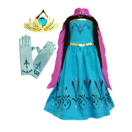 american vogue elsa coronation dress costume + cape + gloves + tiara crown (3 years, blue)