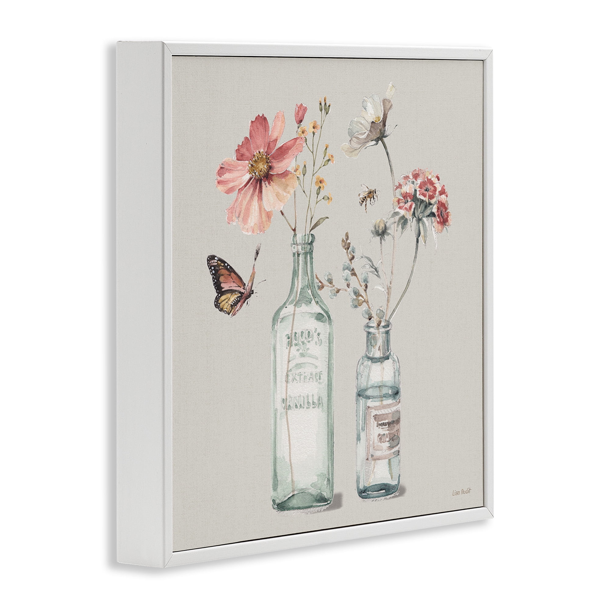 Stupell Industries Flower Jar Butterfly Painting Botanical & Floral Painting White Framed Art Print Wall Art, 17 x 17