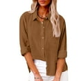 thumbnail image 2 of Htigea Womens Button Down Shirts Cotton Dress Shirts Shirts Long Sleeve Work Blouses Collared Tops Tunics with Pocket Brown,M, 2 of 6