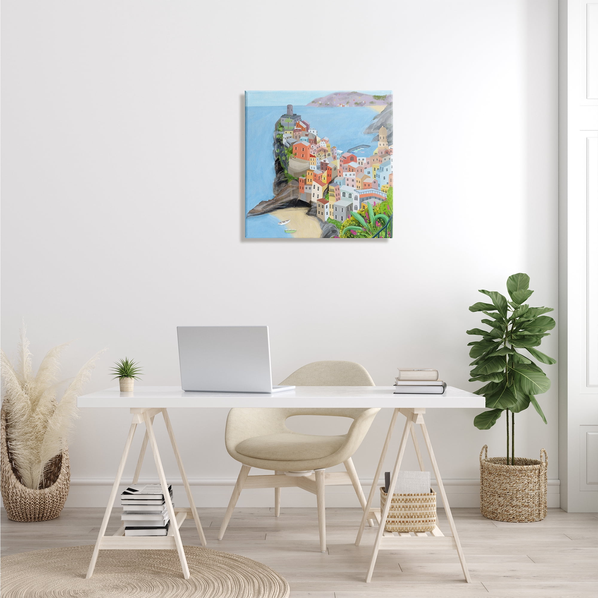 Stupell Industries Cinque Terre Coastal City Architecture Italian Landmark Travel & Places Painting Gallery Wrapped Canvas Print Wall Art, 24 x 24