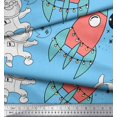 thumbnail image 2 of Soimoi Blue Poly Georgette Fabric Rocket & Penguin Cartoon Print Fabric by the Yard 52 Inch Wide, 2 of 3