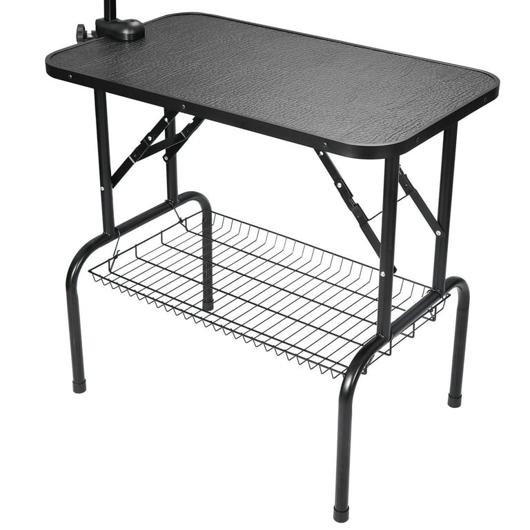 Pet Grooming Table, Foldable 30 Inch Rubber Mat Pet Table with Arm