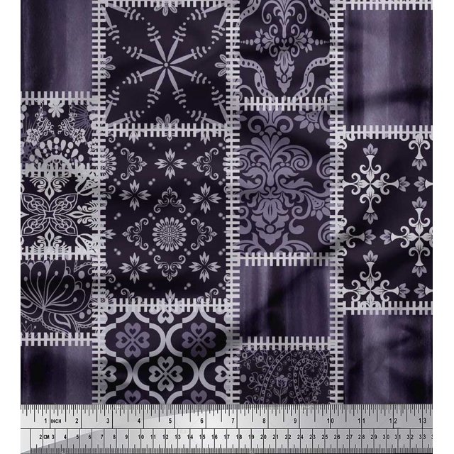 Soimoi polyester Crepe Fabric Paisley,Mandala & Quatrefoil Patchwork Print Fabric by the Yard 52 Inch Wide