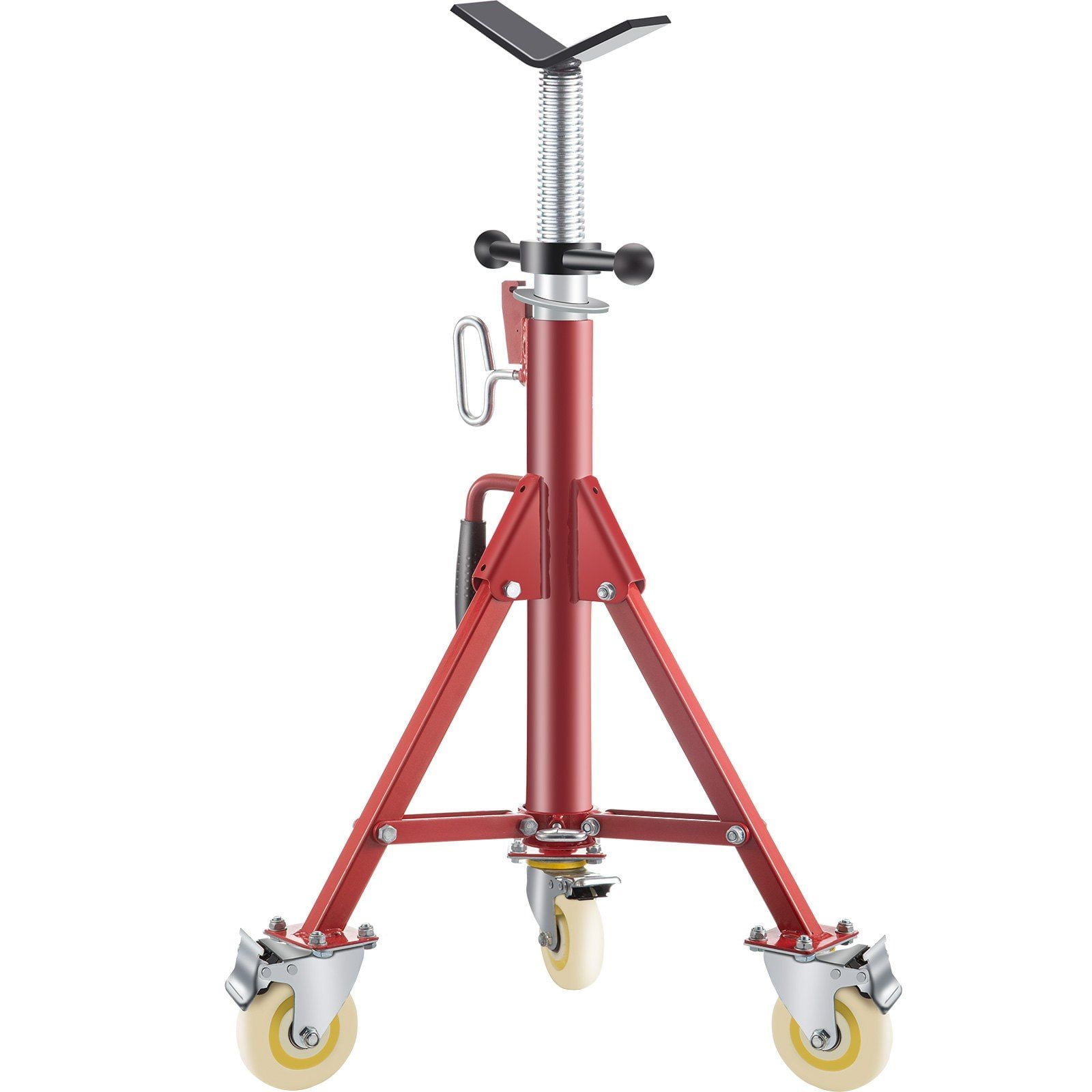 Portable Pipe Jack Stand with Casters, Adjustable 28-52 Inch, Steel V Head Stand for 1/8-12 Inch Pipes, 882 LB Load Capacity, Folding Design