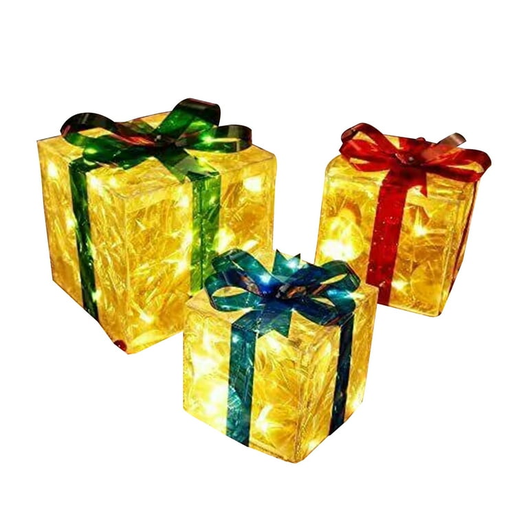 Luminous Light Up Christmas Gift Box with Bow for Christmas Tree