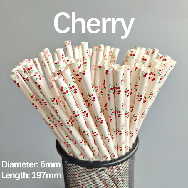 ABPWLY Disposable Straws 100 PCS Disposable Biodegradable Kraft Paper Straws Summer Fruit Pattern Design for Drinks Beverages Party Decorations 4 Pack