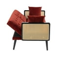 thumbnail image 6 of Twin Sleeper Sofa Bed with 2 Pillows, Velvet Convertible Futon Couch with Rattan Handrail, Multifunctional Upholstered Loveseat Sofa with 600LBS for Living Room, Bedroom, Office, Wine Red, 6 of 9