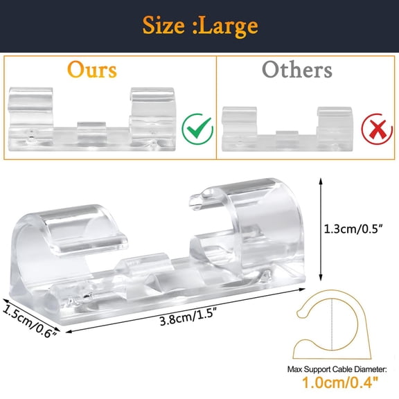 Clearance Under $1.49! 20PCS Adhesive Cable Clips, Self-Adhesive Wire Organizers for Cord Management, Plastic, for Home & Office, (0.27in, Clear)