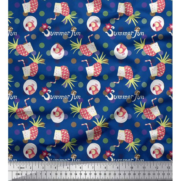 Soimoi Rayon Fabric Dot,Parrot & PineJuice Summer Designs Printed Fabric 1 Yard 56 Inch Wide