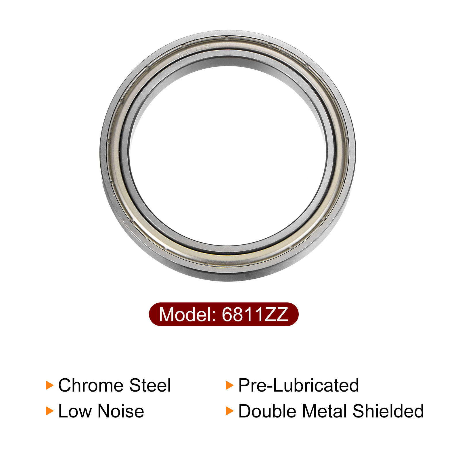 Uxcell 6811ZZ Ball Bearings 55mmx72mmx9mm Chrome Steel Double Shielded 4 Pack