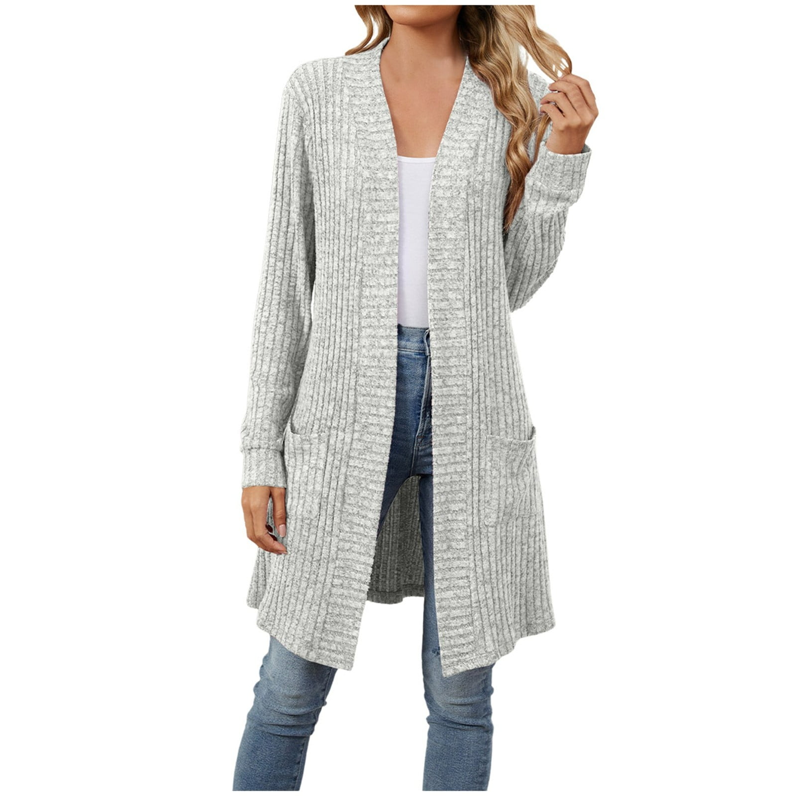 Cardigan Femme Long Automne-hiver - Manches Longues, Pure Couleur, Sans Bouton, élégant Et Confortable