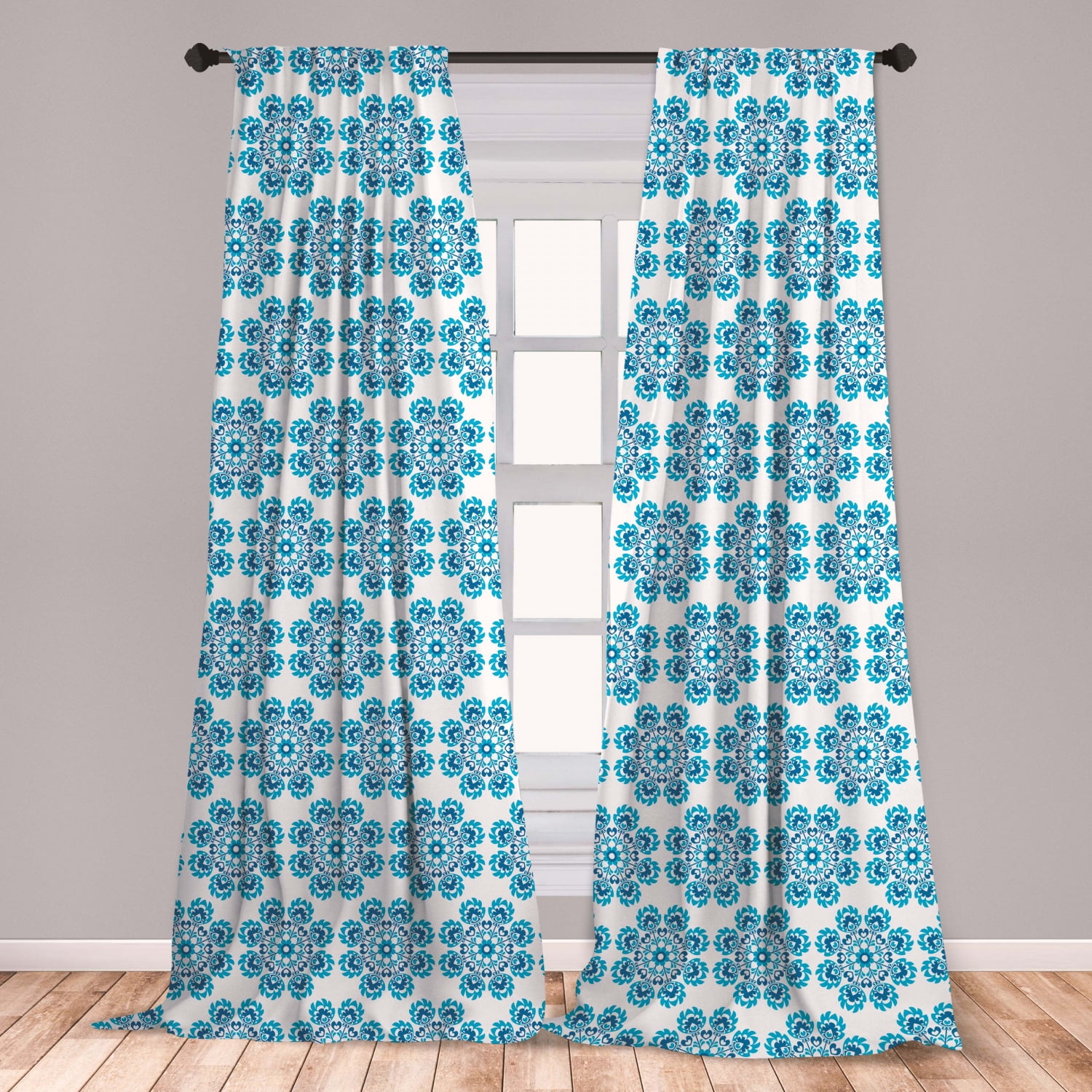 Ethnic Curtains 2 Panels Set Polish Folklore Inspirations In Floral