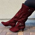 thumbnail image 5 of jsaierl Fashion Womens Leather Knee-High Buckle Zipper Shoe Cowboy Low-heeled Knigh Boot, 5 of 8