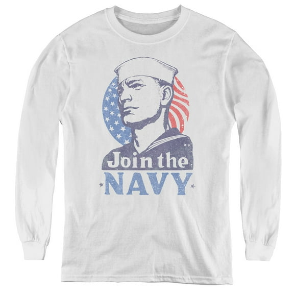 Navy Join Now Youth Long Sleeve T-Shirt Tee White