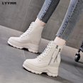 thumbnail image 4 of LYYMM Botas tipo Martins Botas para mujer 2023 Nuevas botas de cuero con forro polar de tiro alto para otoño/invierno, 4 of 5