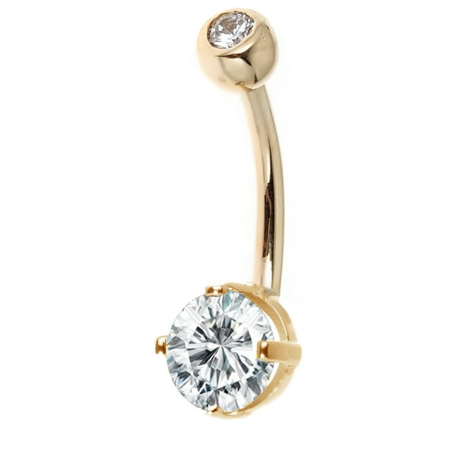 14k Solid Yellow Gold Belly Button Top Bottom Cubic Zirconia Navel ...