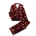 thumbnail image 2 of Lovzfmll Pajama Set for Women, Valentine's Day Print Long Sleeve Set, Collared Sleepwear Two-Piece, Cute & Comfortable Loungewear Wine, L, 2 of 8