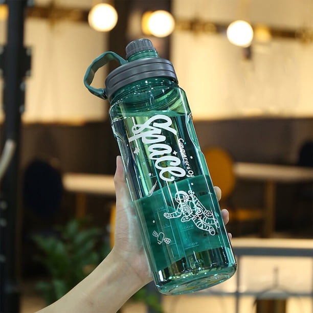 Botella deportiva grande de 1100 ml con pajita | Tapa de rosca antigoteo | Hervidor portátil de plástico para viajes | Vaso de hidratación para gimnasio, senderismo y ciclismo al aire libre - Verde