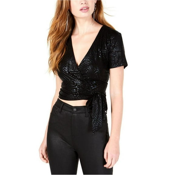 Gypsies & Moondust Womens Tie-Hem Crop Top Blouse, Black, Juniors, X-Small