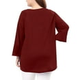 thumbnail image 6 of Htigea Women Plus Size 3/4 Sleeve Tshirt Pleated Crewneck Tunic Tops Casual Loose Fit Pullover Solid Color Tees Wine,2XL, 6 of 7
