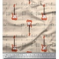 thumbnail image 1 of Soimoi White Modal Satin Fabric Notes & Guitar Musical Instrument Decor Fabric Printed Yard 42 Inch Wide, 1 of 5