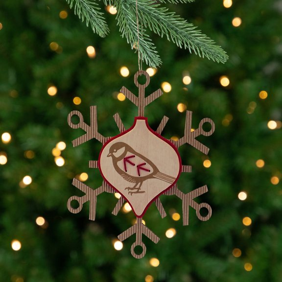 Melrose 7" Rustic Embroidered Craft Snowflake with Bird Stamp Christmas Ornament - Brown/Red