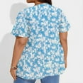 thumbnail image 3 of Resivox Womens Tops Plus Size 4x-5x Trendy Crew Neck Tshirts Floral Henley Tshirt Short Sleeve Button up Blouses Dressy Casual Clothes for Women Sky Blue 3XL, 3 of 5