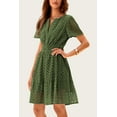 thumbnail image 5 of Womens Summer Short Dress V Neck Short Sleeve A Line Wear To Work Hollow Out Lace Ruffle Cute Casual Beach Party Dresses, 5 of 6